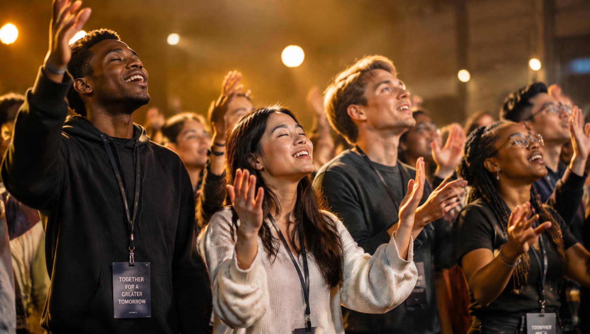 Diverse students worshipping together at an SMI gathering